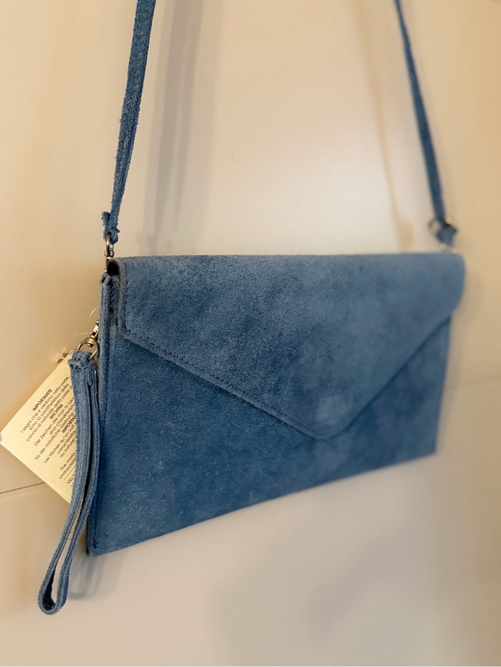 NWT Made in Italy | Blue Suede Envelope Crossbody Bag - Womens